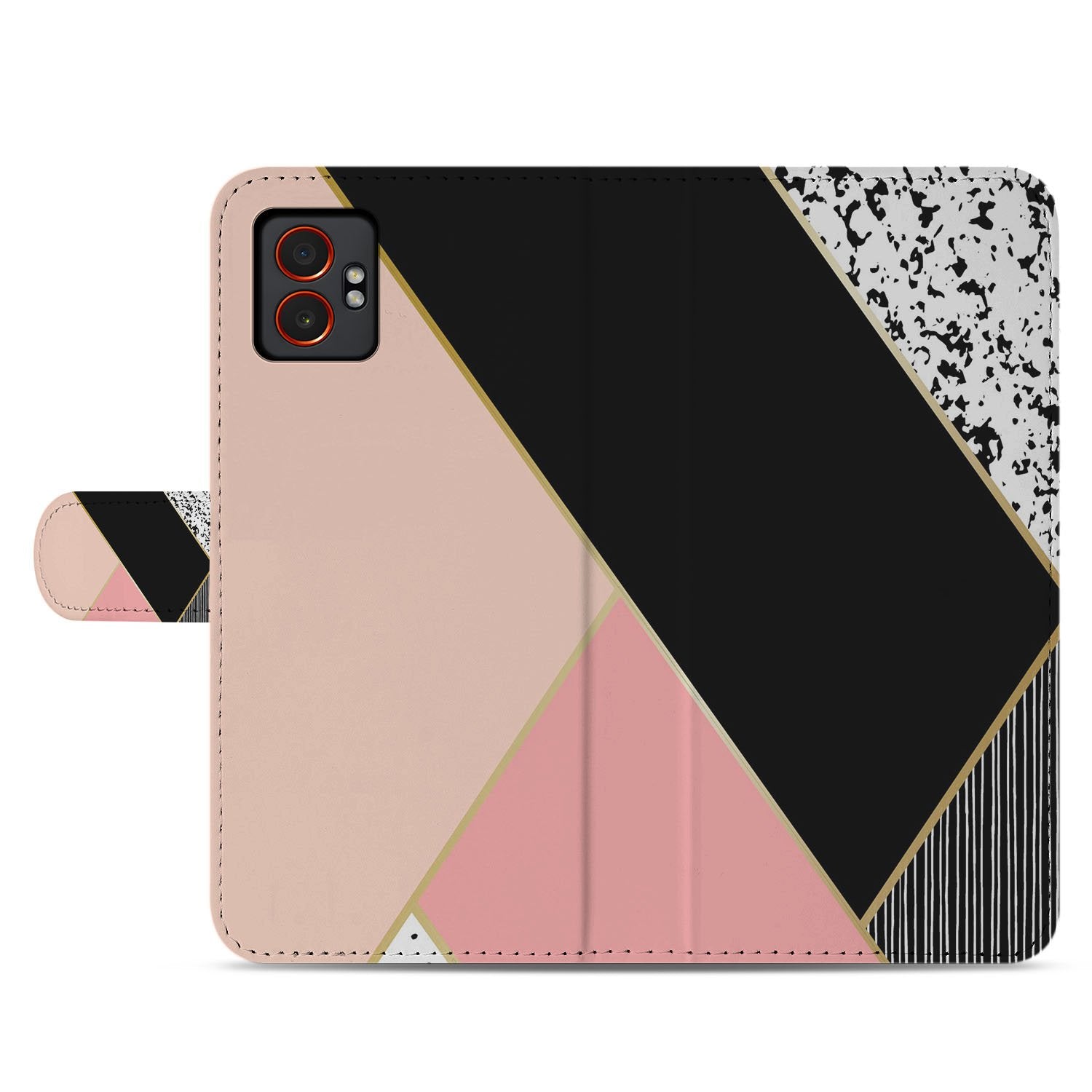 Samsung Galaxy Xcover 7 Pro Abstract Black Pink Shapes Portemonnee Hoesje voorkant