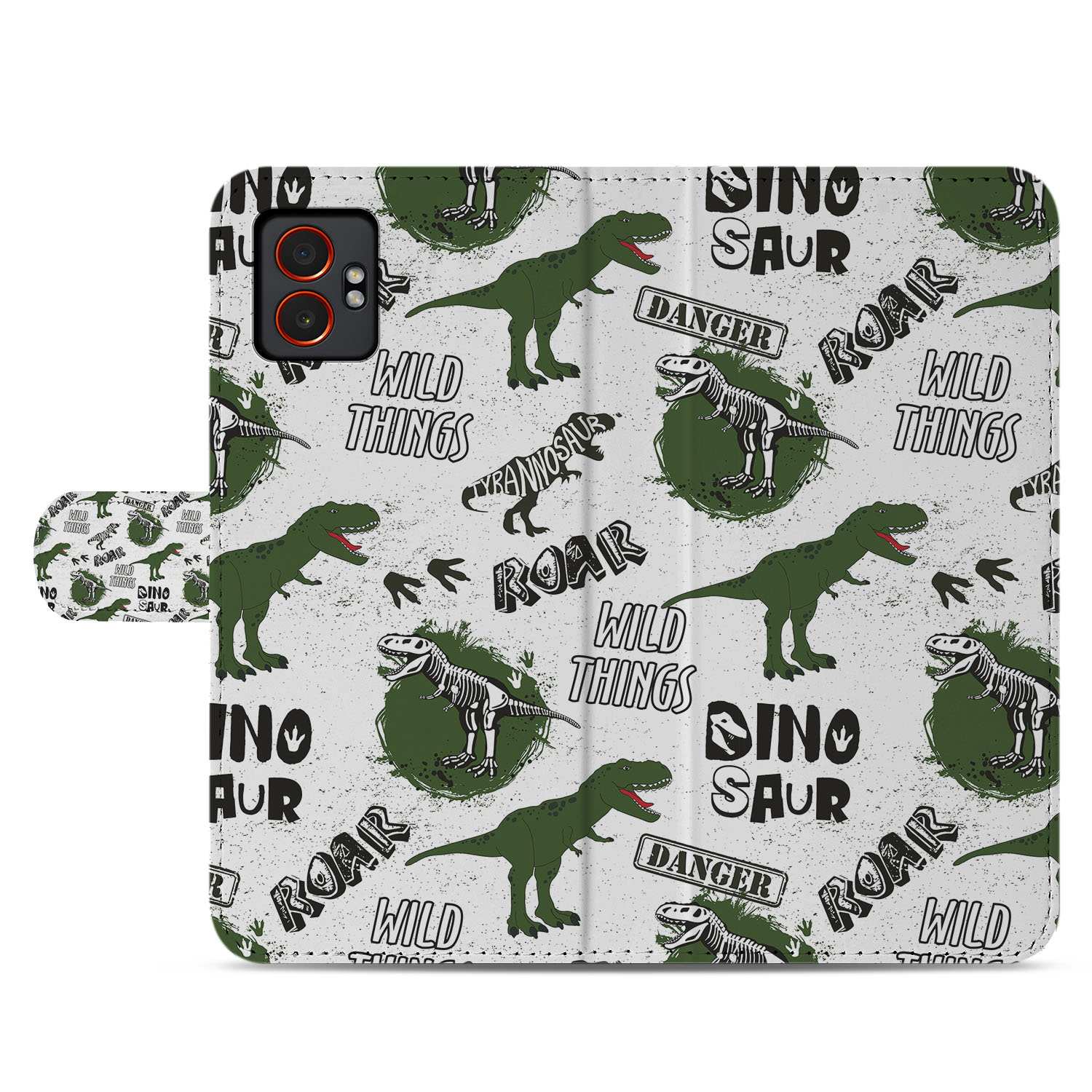 Samsung Galaxy Xcover 7 Pro Portemonnee Hoesje Dino Print voorkant