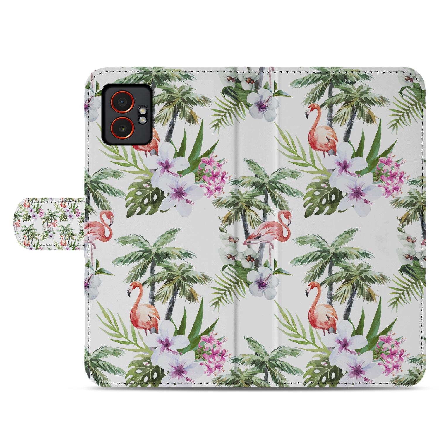 Flamingo Palms Samsung Galaxy Xcover 7 Pro Book Case design flamingo palmbladeren aanzicht