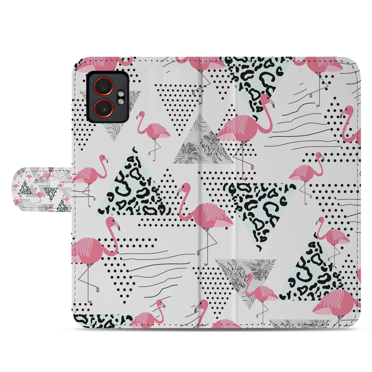 Flamingo Triangle Samsung Galaxy Xcover 7 Pro Book Case design Flamingo Triangle aanzicht