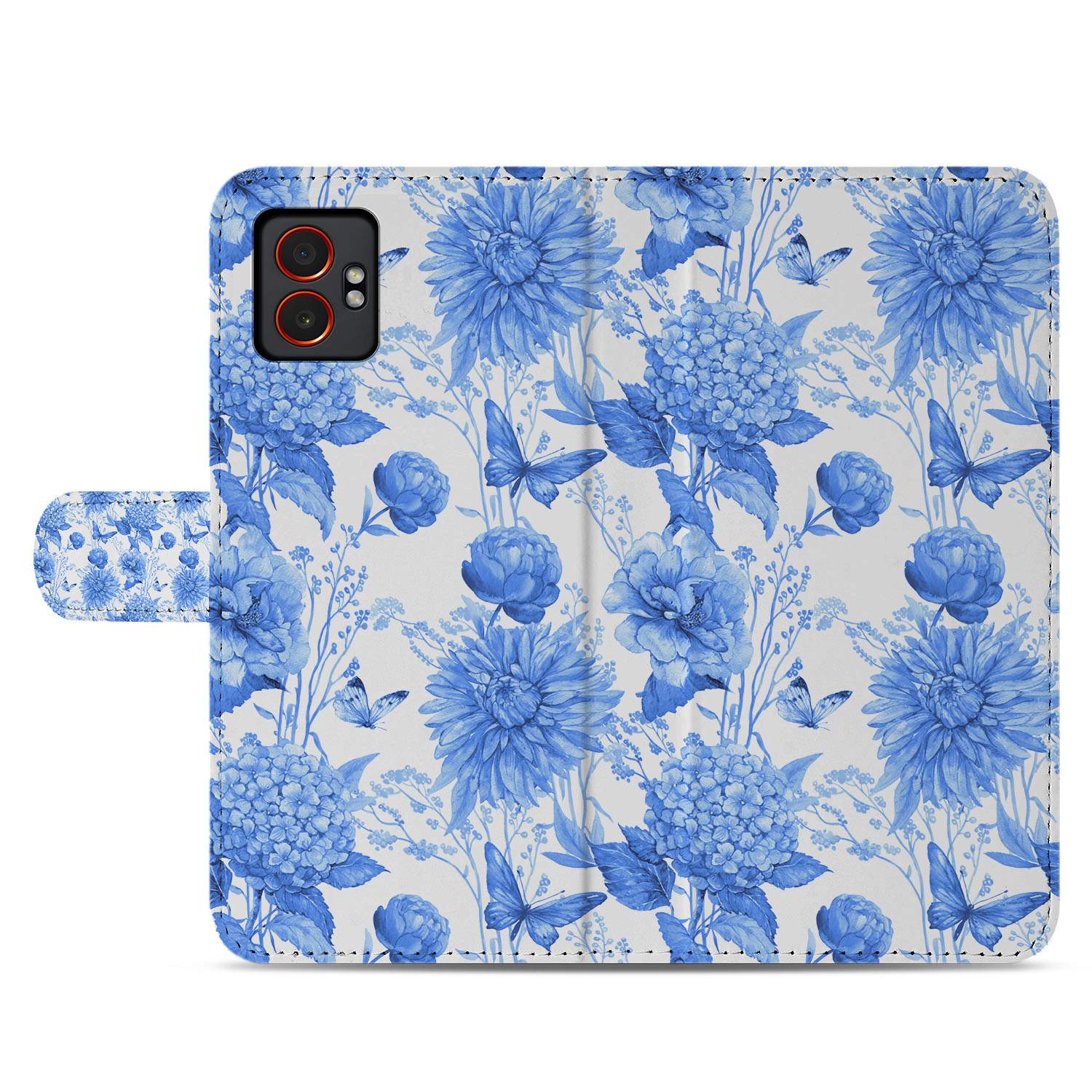 Book Case Samsung Galaxy Xcover 7 Pro Blauw Bloemen voorkant bloemenmotief