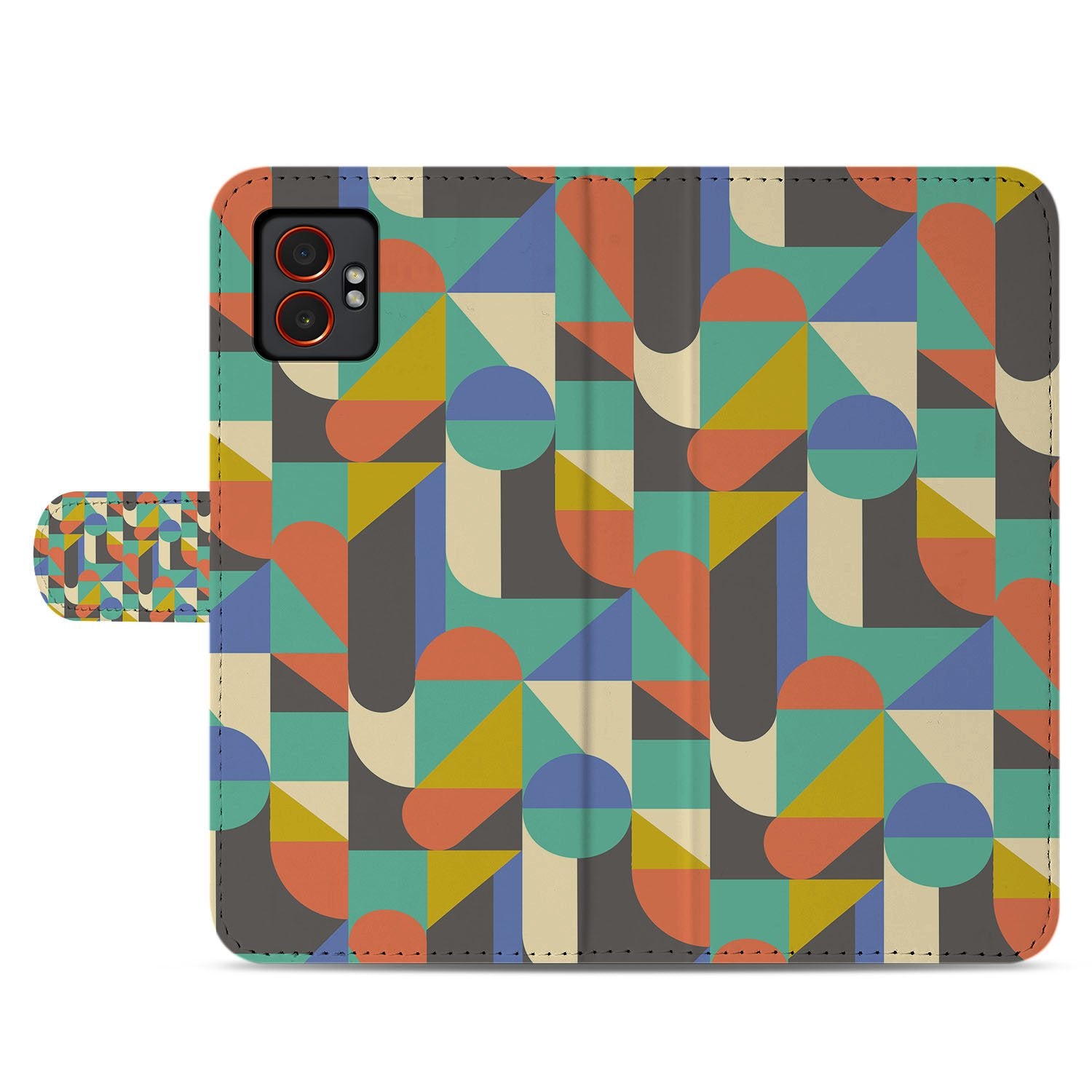 Samsung Galaxy Xcover 7 Pro Funky Retro Bookcase Hoesje geometrisch patroon aanzicht