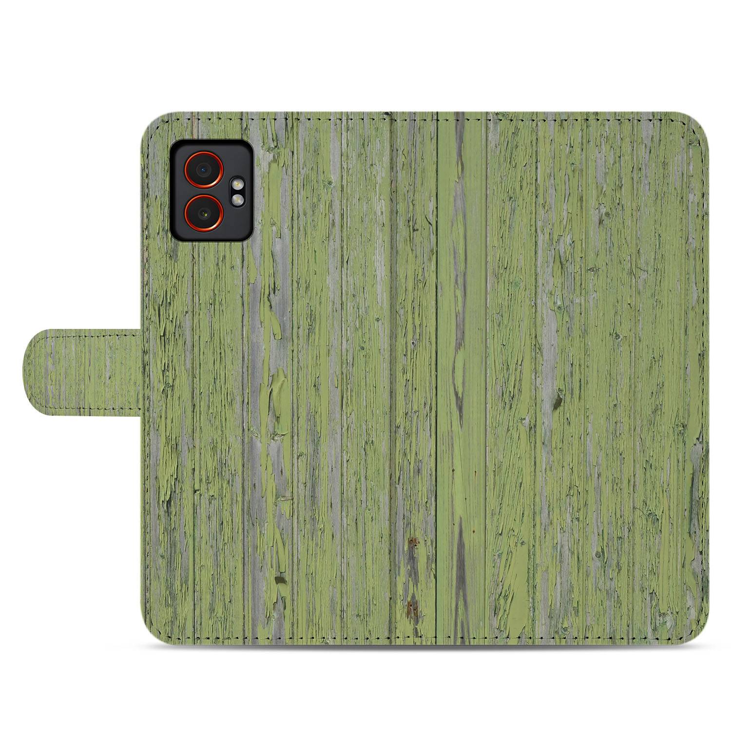 Groen Houtnerf Samsung Galaxy Xcover 7 Pro Bookcase Hoesje achterkant groen houtnerf design