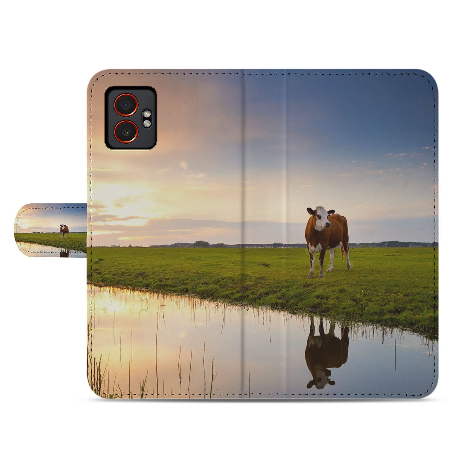 Samsung Galaxy Xcover 7 Pro Stoer en Speels Bookcase Hoesje met Koeienprint in Zwart Wit koeienprint zwart wit aanzicht