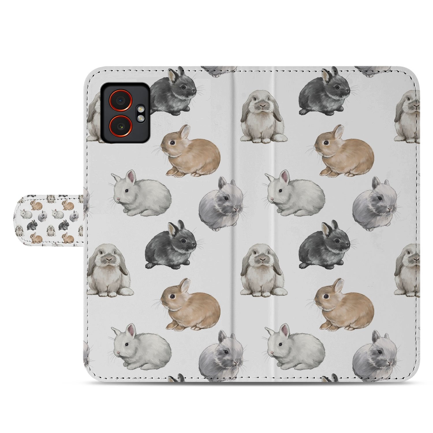 Samsung Galaxy Xcover 7 Pro Konijntjes Design Bookcase Hoesje achterkant schattige konijnenprints