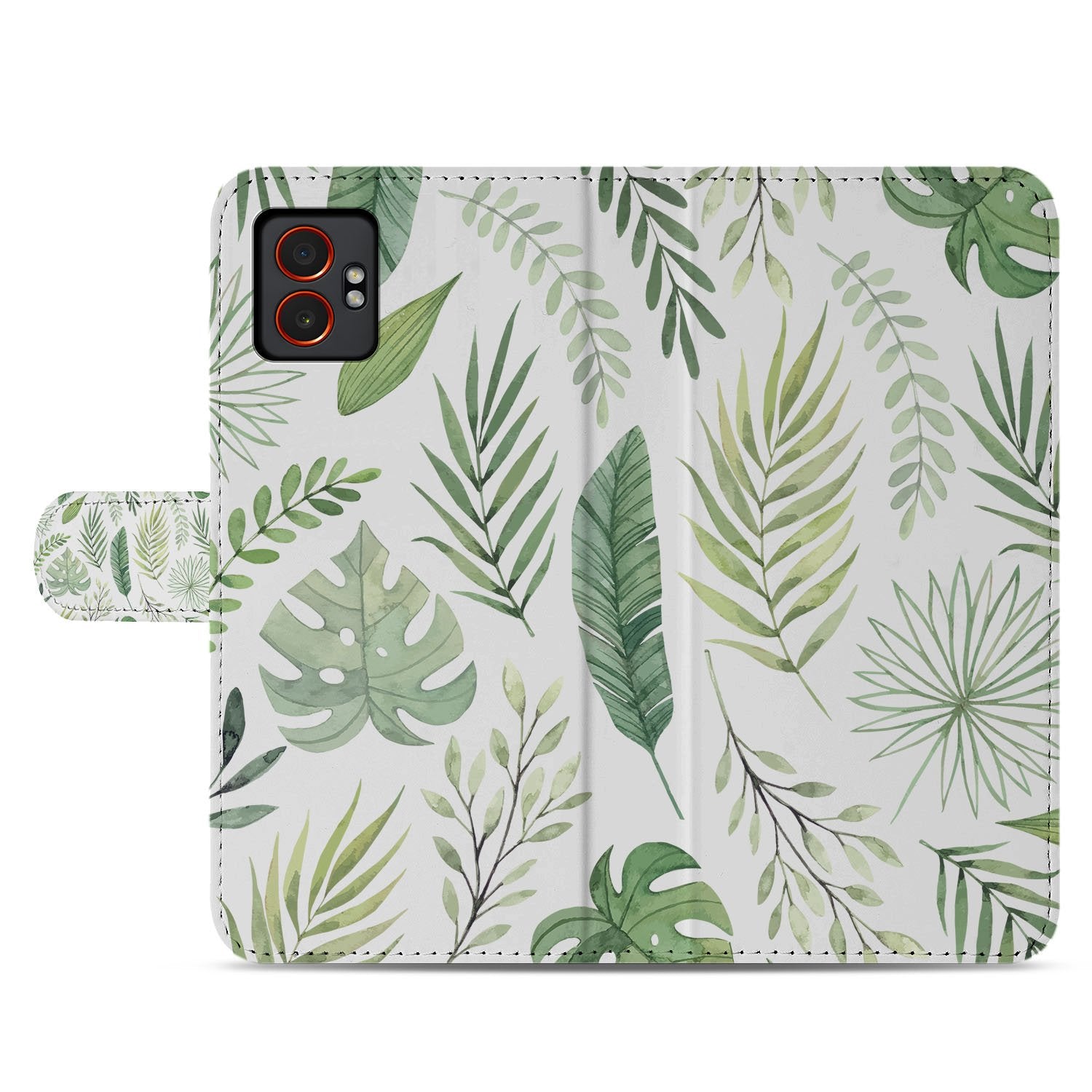 Bladeren Lichtgroen Samsung Galaxy Xcover 7 Pro Bookcase Hoesje bladerenpatroon voorkant
