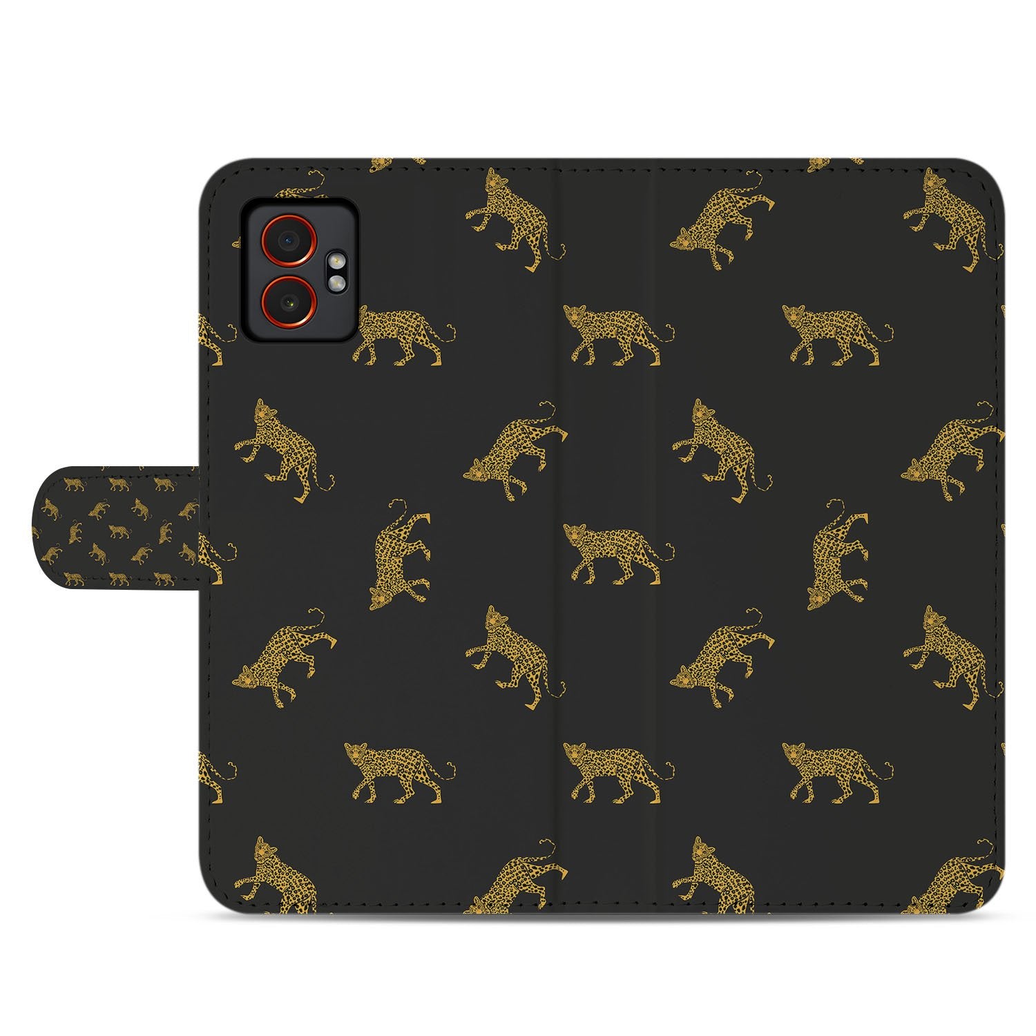 Leopard Luxe Samsung Galaxy Xcover 7 Pro Bookcase Hoesje luipaardprint zwart goud