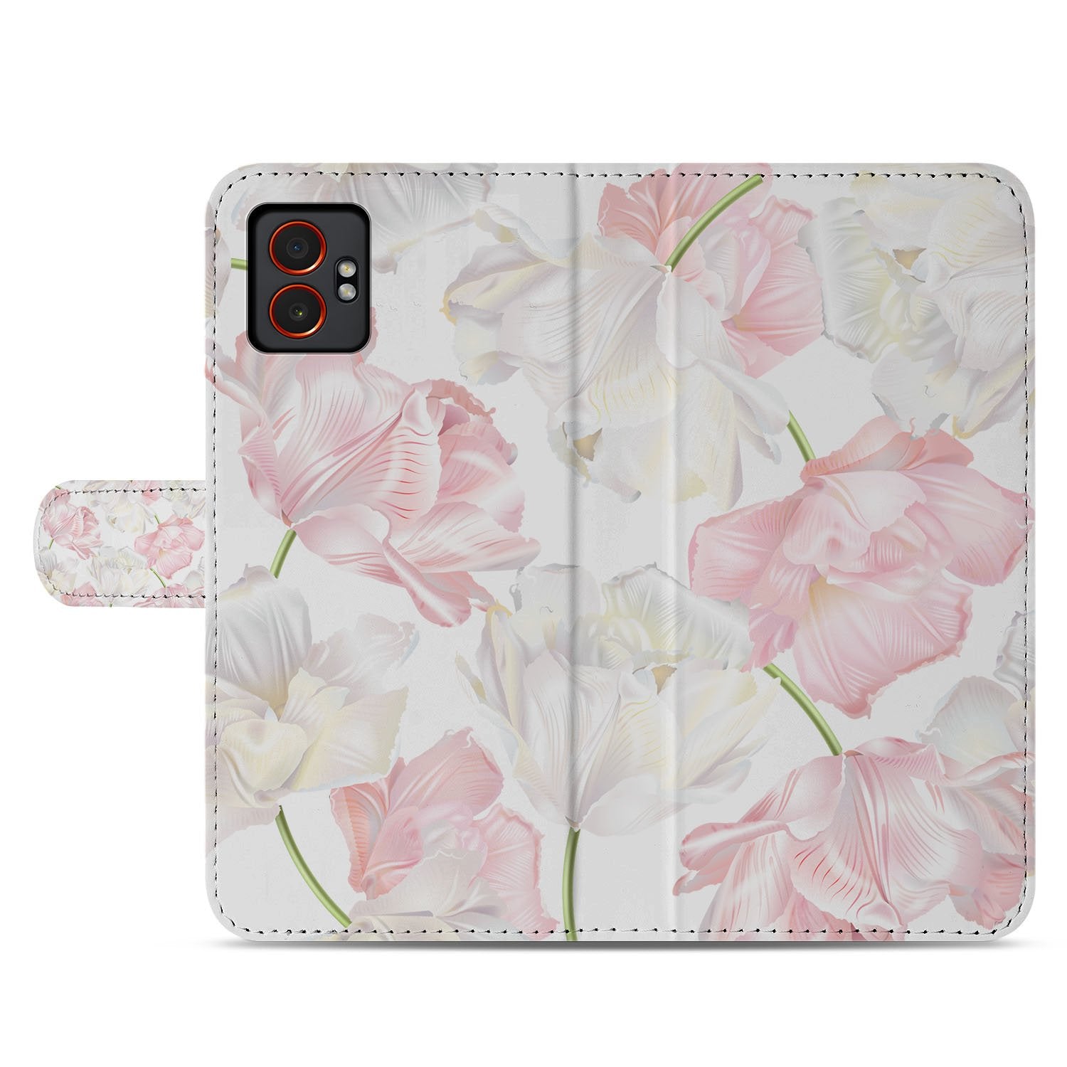 Samsung Galaxy Xcover 7 Pro Lovely Flowers Roze Wit Bookcase Hoesje bloemen design voorkant