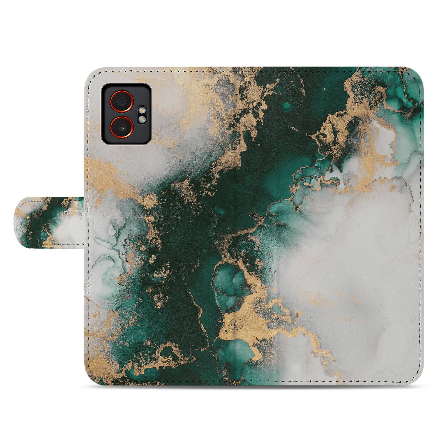 Samsung Galaxy Xcover 7 Pro Book Case Portemonnee Hoesje Marmer Groen PU Leer 3 Pasjes achterzijde