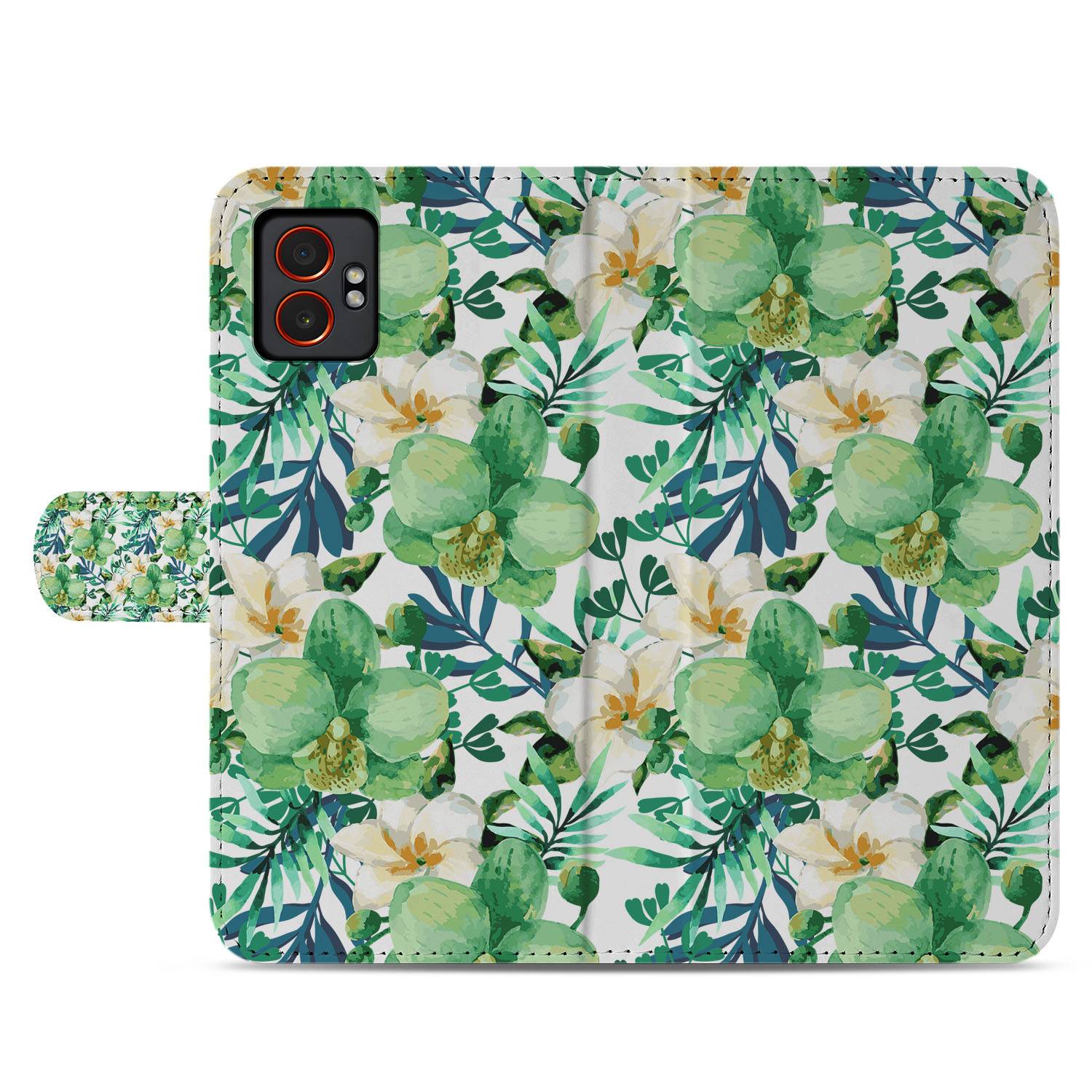 Samsung Galaxy Xcover 7 Pro Elegant Orchidee Groen Design bookcase hoesje voorkant
