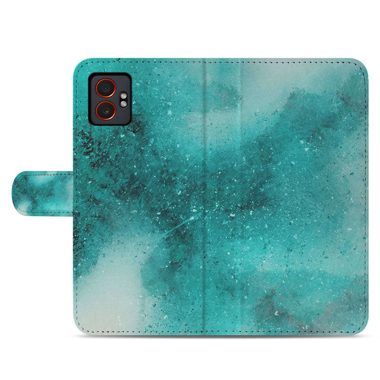 Samsung Galaxy Xcover 7 Pro Bookcase Hoesje Painting Blue Design voorkant turquoise met abstracte patronen