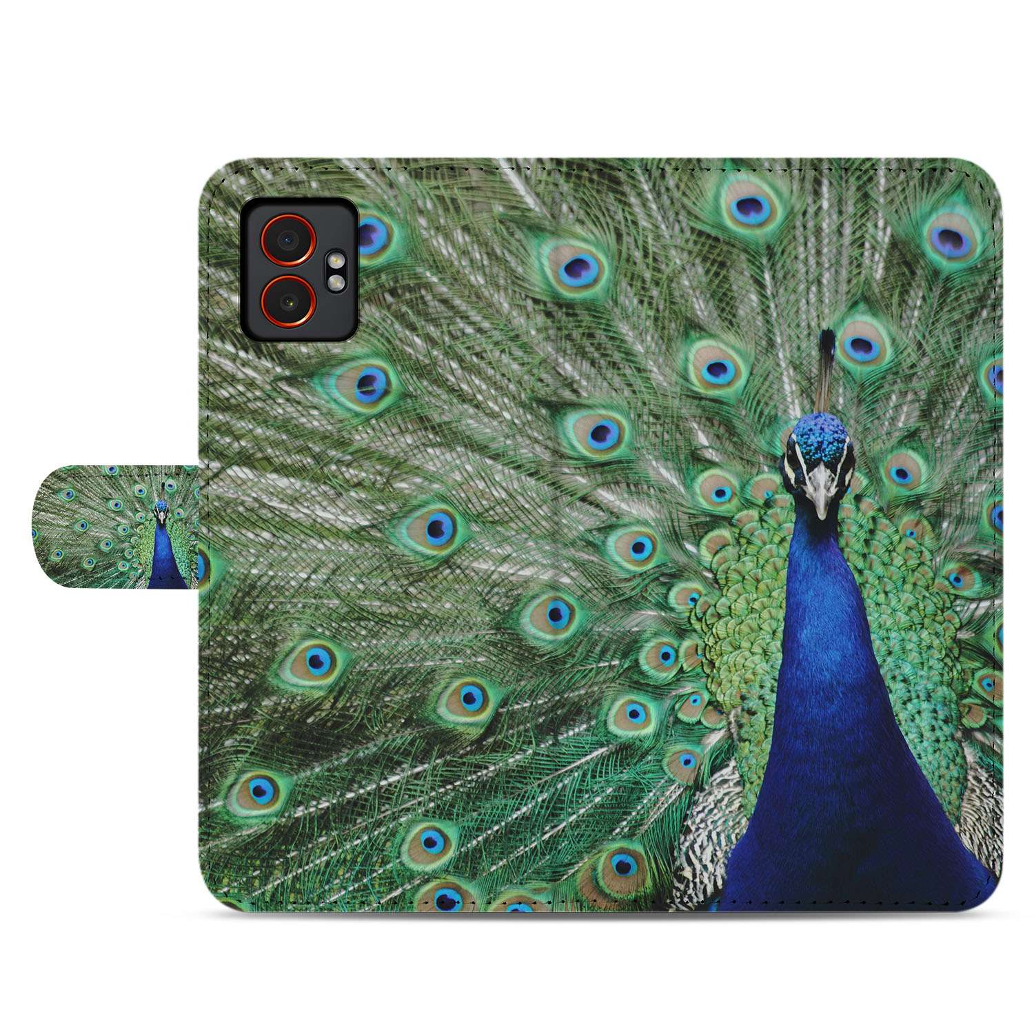 Samsung Galaxy Xcover 7 Pro Bookcase Hoesje met Pauwprint Design achterzijde