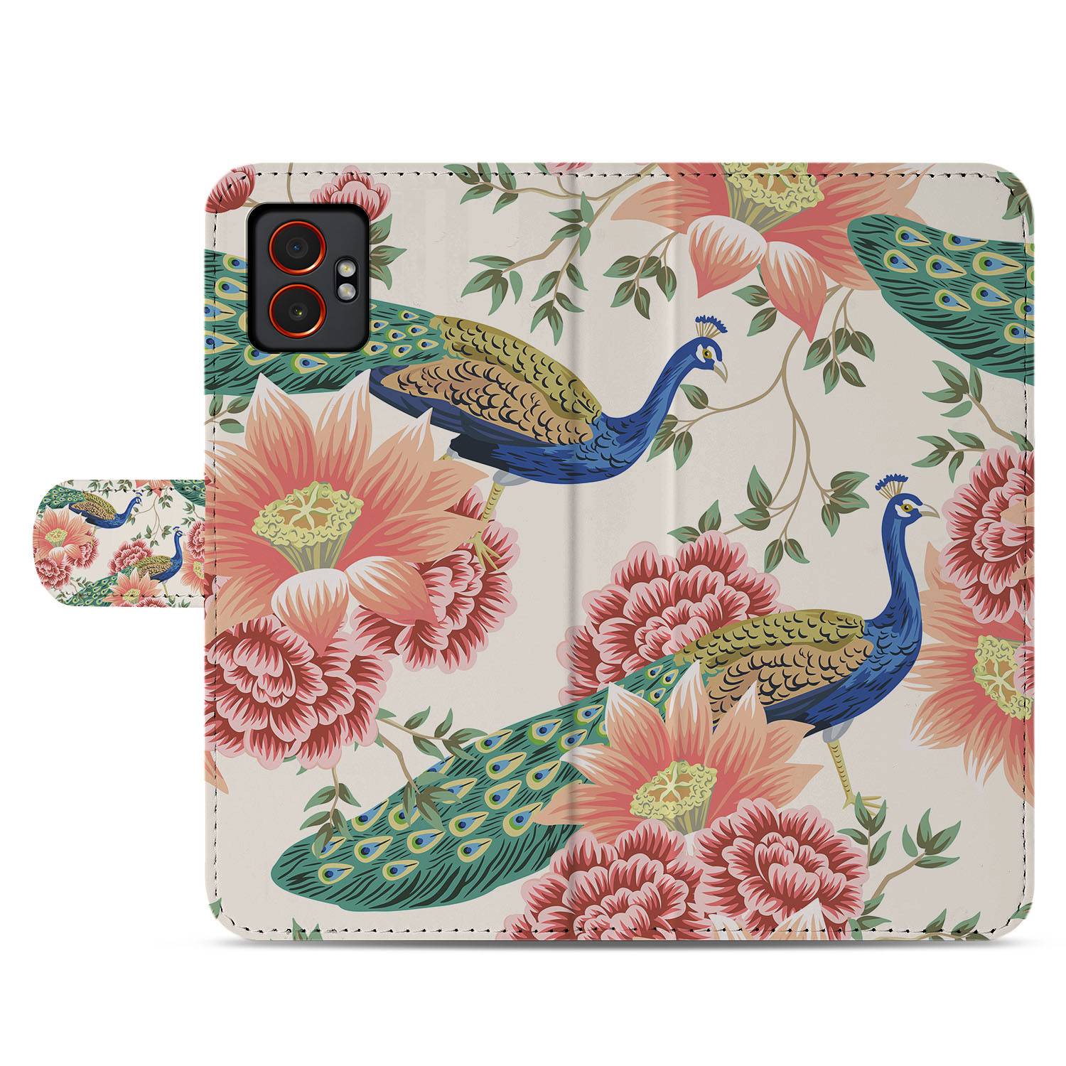 Samsung Galaxy Xcover 7 Pro Robuuste Bookcase Hoesje met Pink Peacock Design voorkant