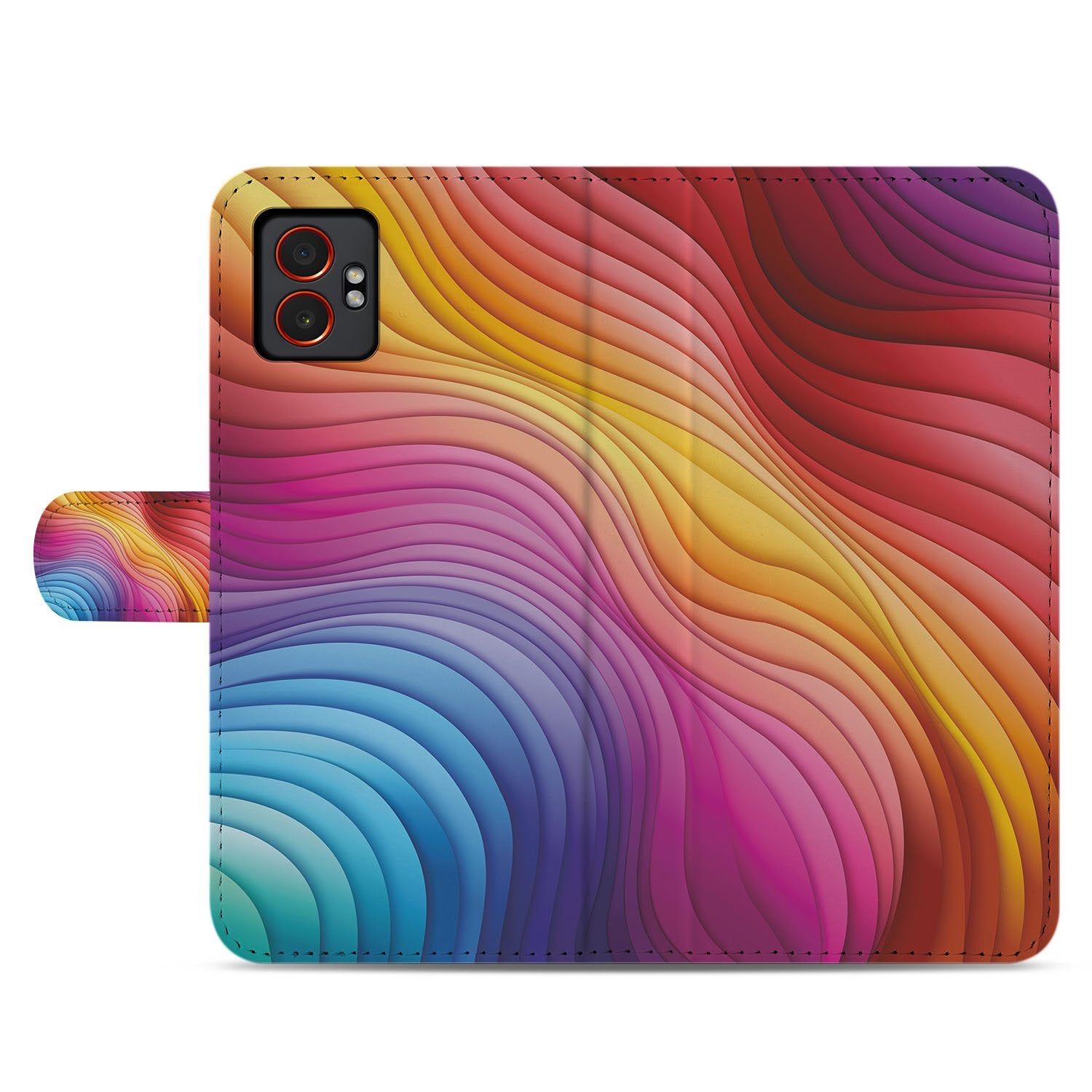Samsung Galaxy Xcover 7 Pro Beschermende Kleurrijke Regenboog Golven Bookcase Hoesje voorkant