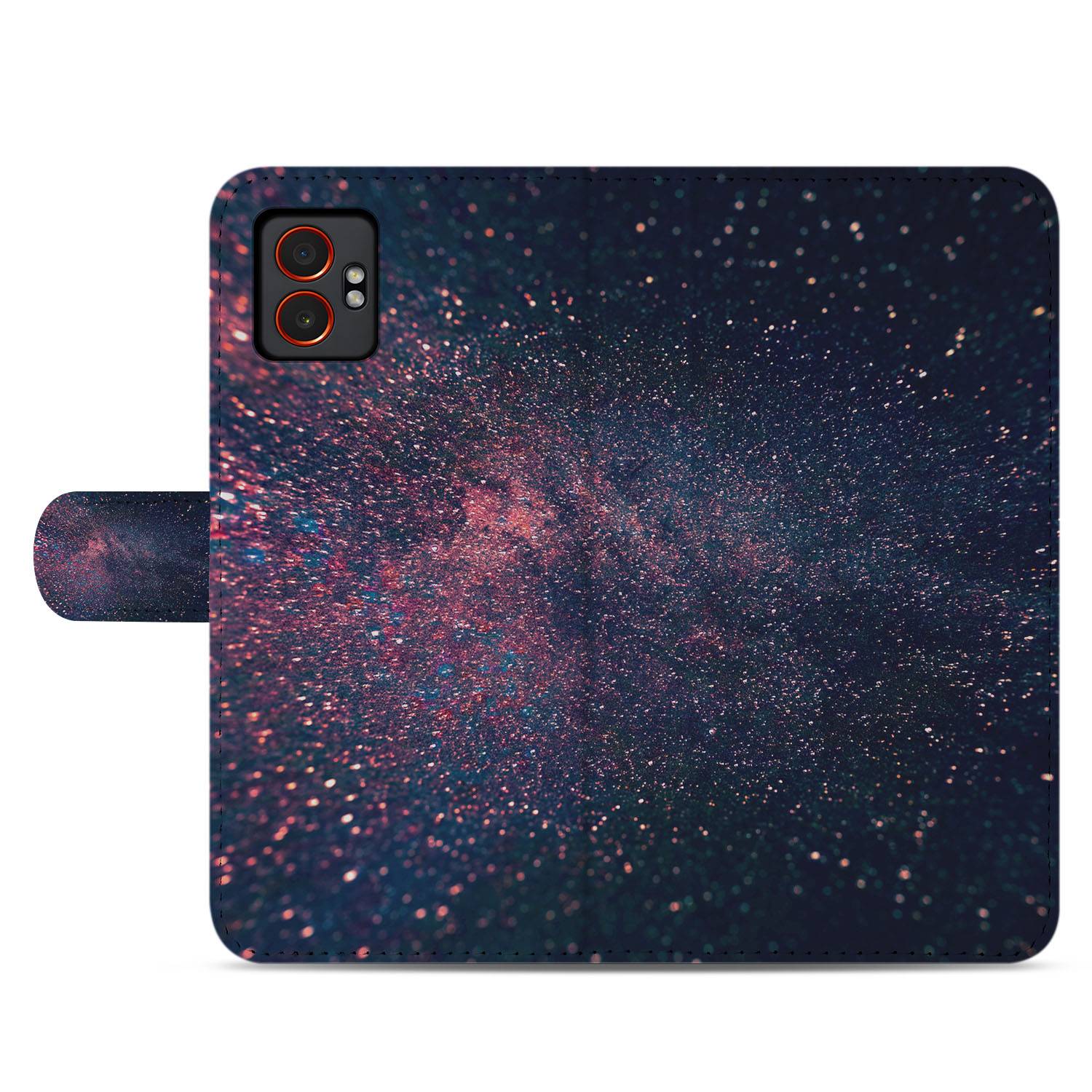 Samsung Galaxy Xcover 7 Pro Sterrenregen In Paars Blauw Glitter Bookcase Hoesje design afbeelding