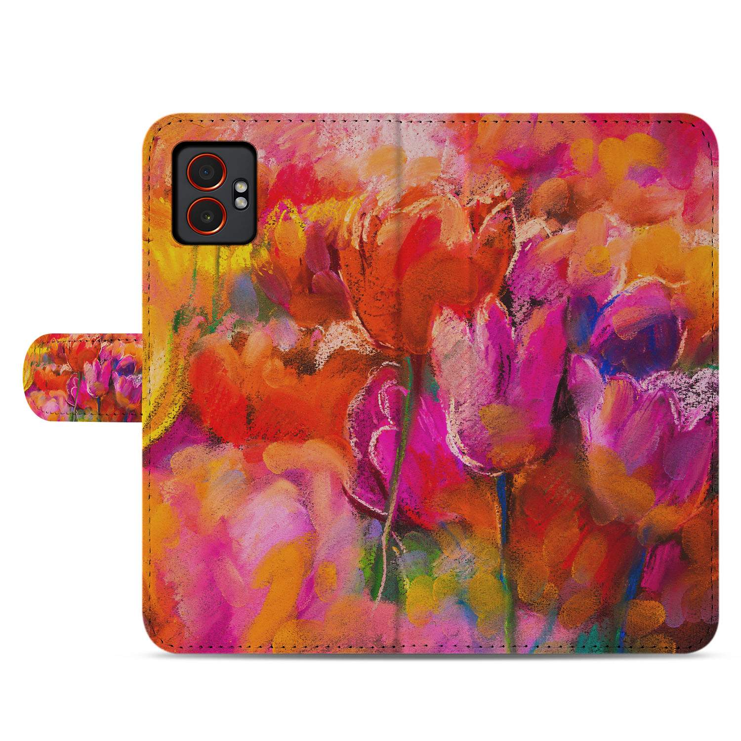 Tulips Samsung Galaxy Xcover 7 Pro Book Case Portemonnee Hoesje tulpen kleurrijk watercolor design voorkant