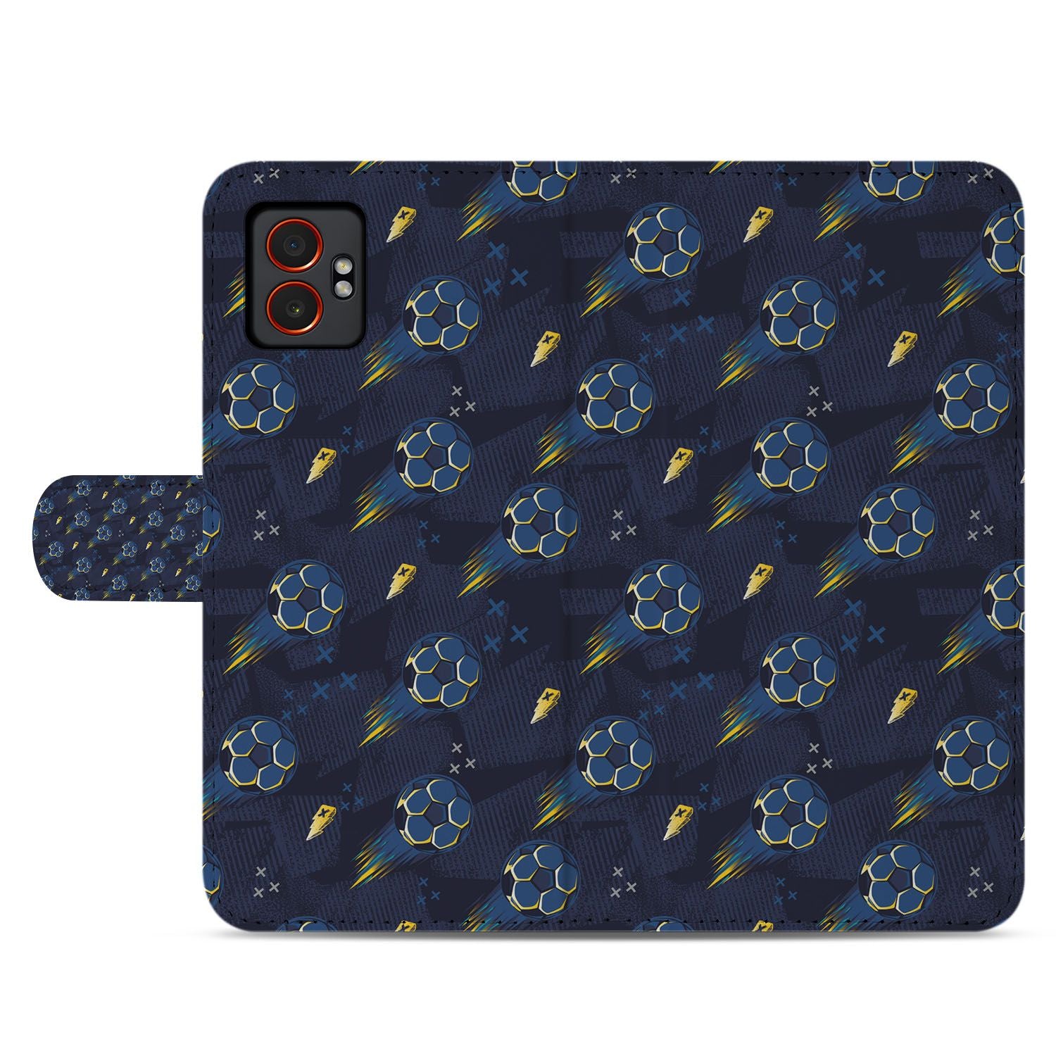 Voetbal Design Samsung Galaxy XCover 7 Pro Bookcase Hoesje Voetbalmotief Aanzicht