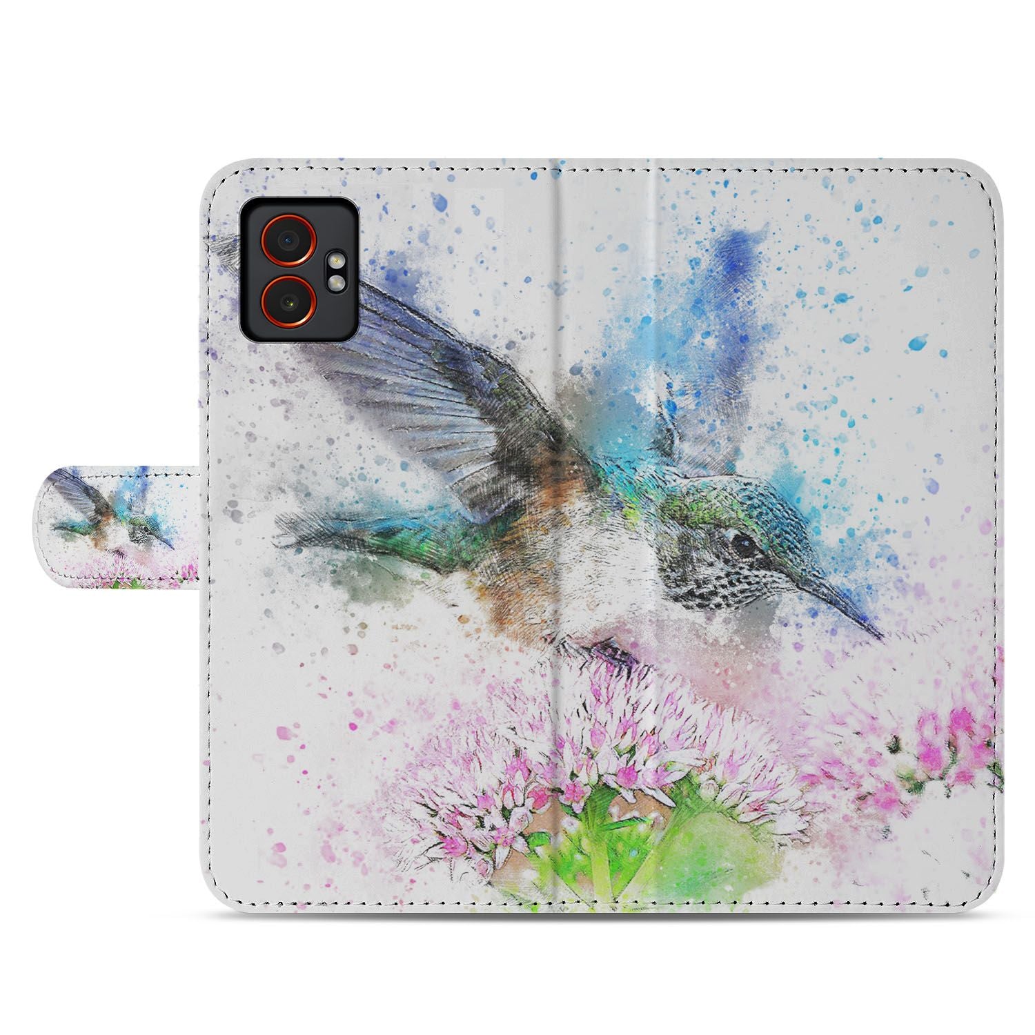Samsung Galaxy Xcover 7 Pro Vogel Print Design Book Case Portemonnee Hoesje voorkant met kolibrie bloemen