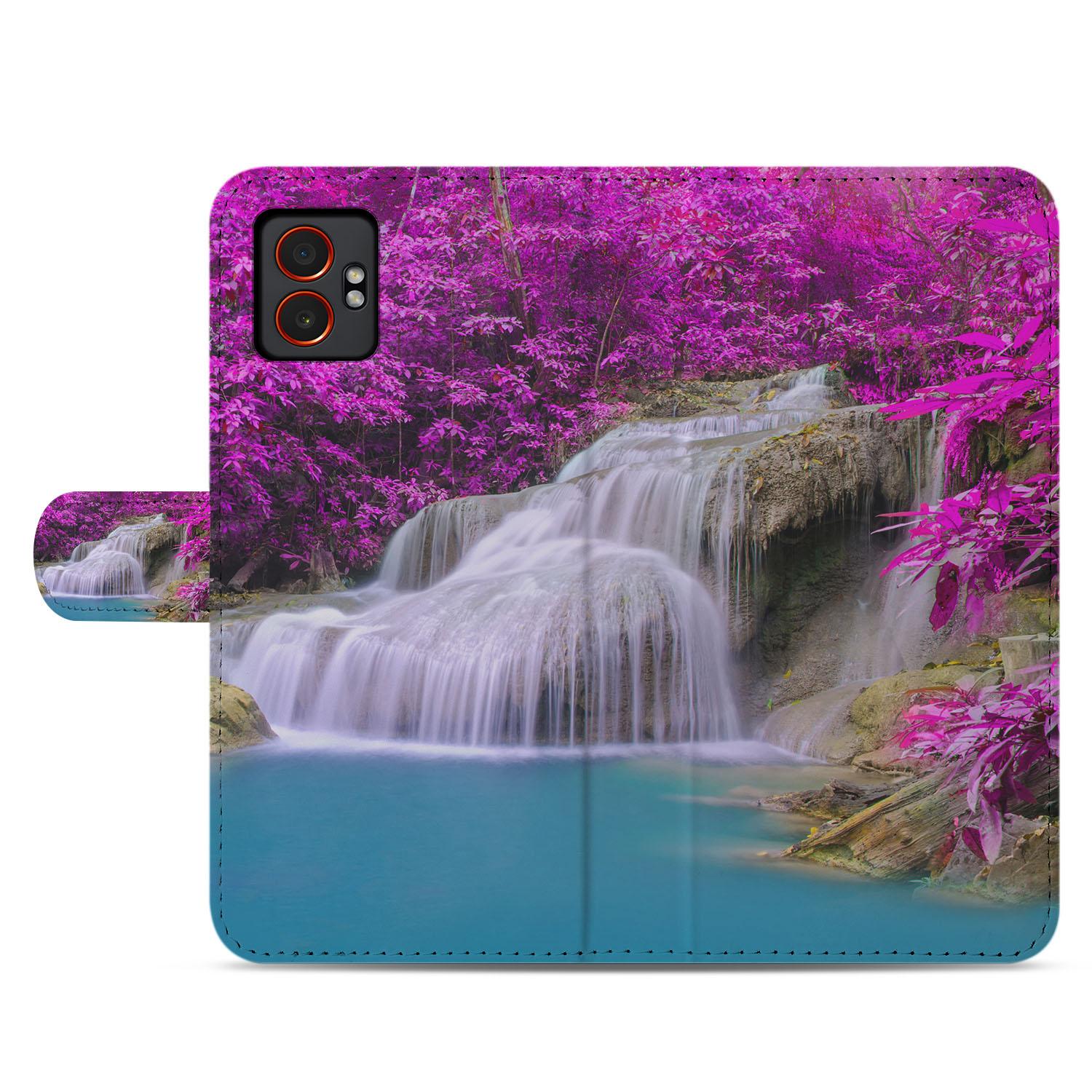 Samsung Galaxy Xcover 7 Pro Exclusief Design Waterval Paars bookcase hoesje voorzijde