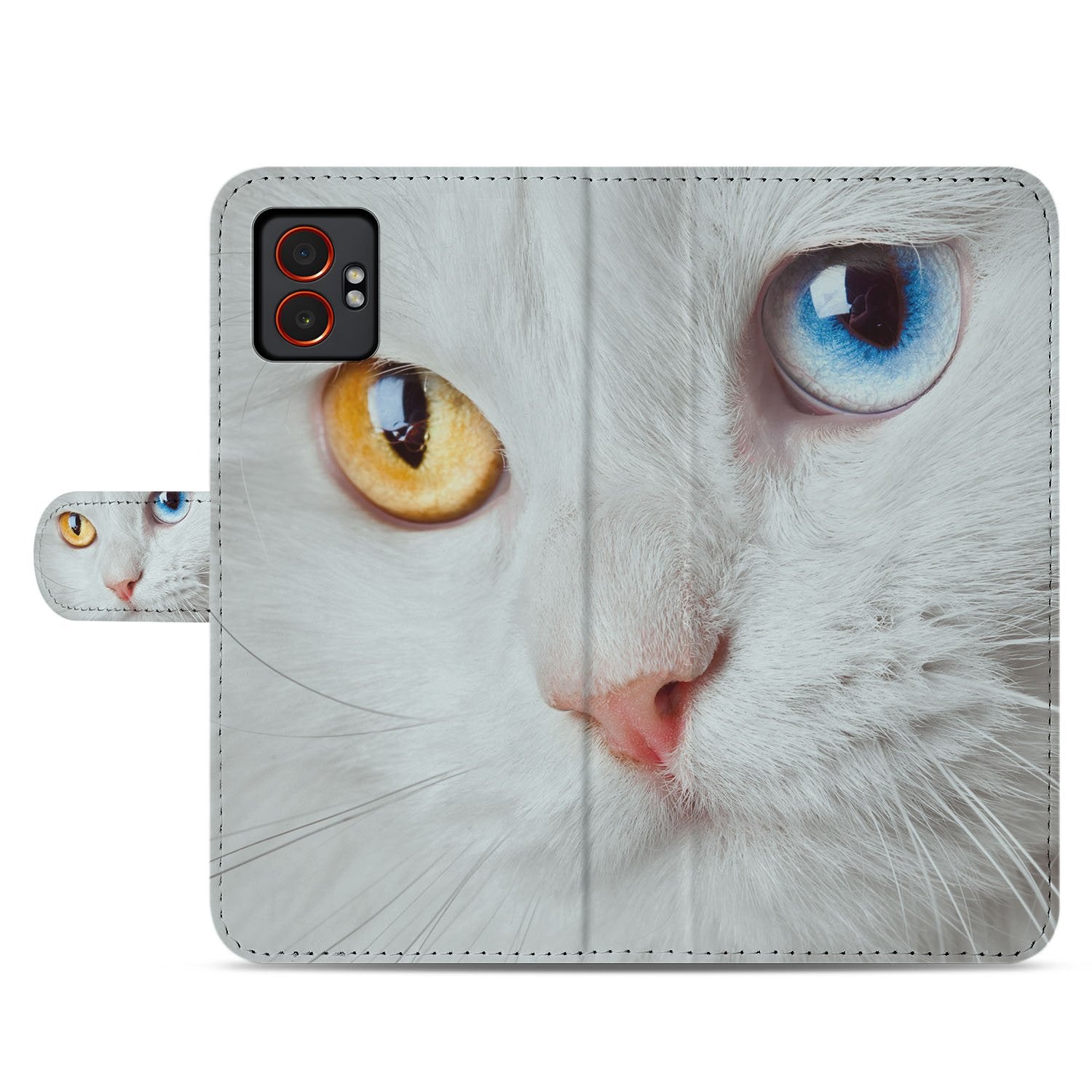 Samsung Galaxy Xcover 7 Pro Bookcase Hoesje Witte Kat Dierenprint Voorkant