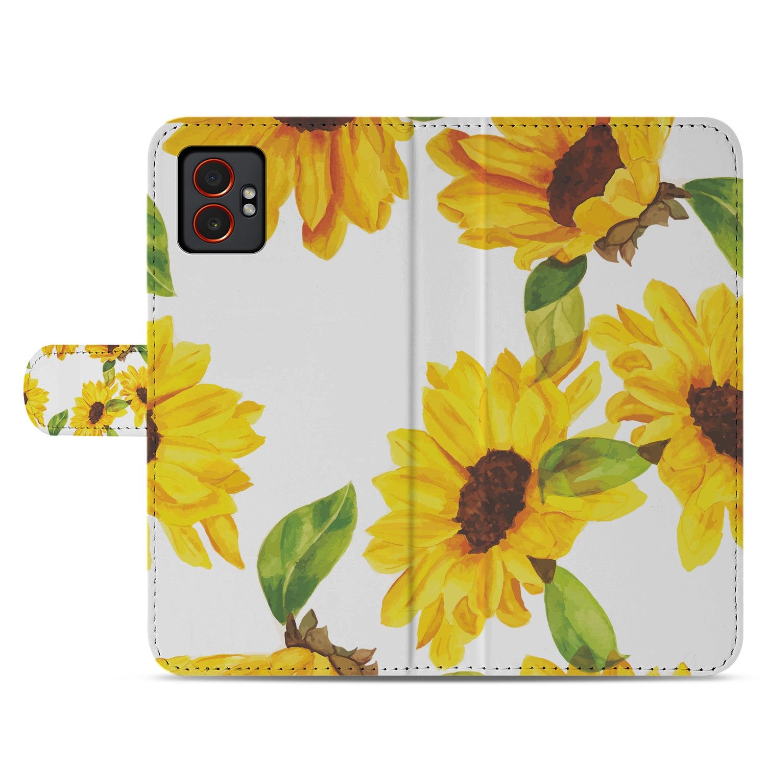 Zonnebloemen Design Samsung Galaxy Xcover 7 Pro Bookcase Hoesje Met Wallet En PU Leer Voor 3 Pasjes voorkant