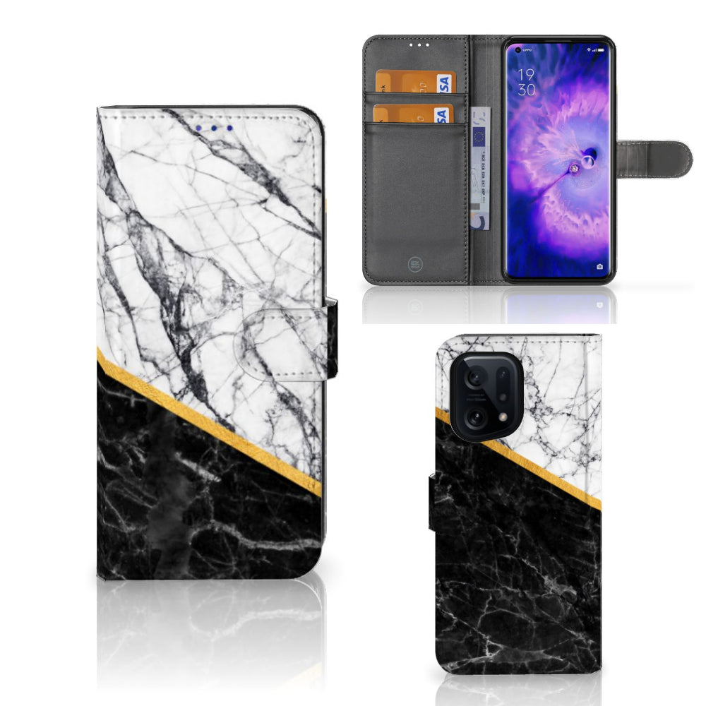 OPPO Find X5 Bookcase Marmer Wit Zwart - Origineel Cadeau Man
