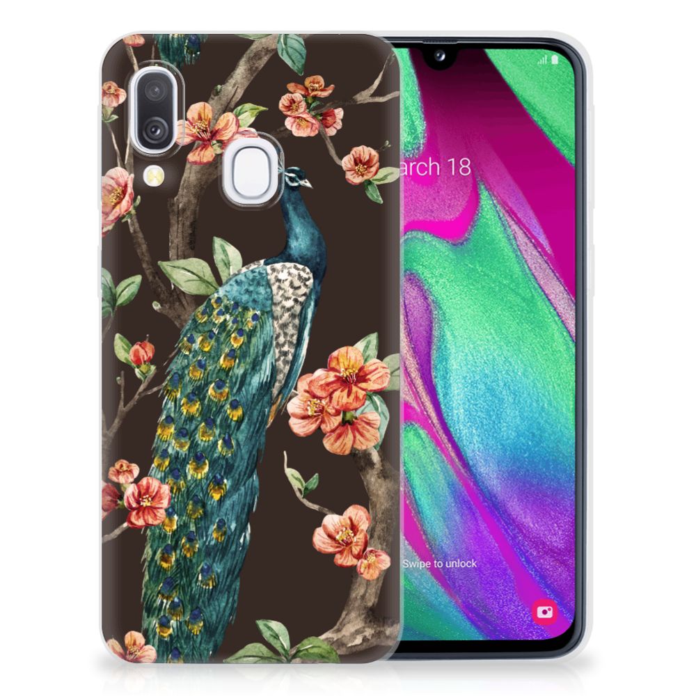 Samsung Galaxy A40 TPU Hoesje Pauw met Bloemen