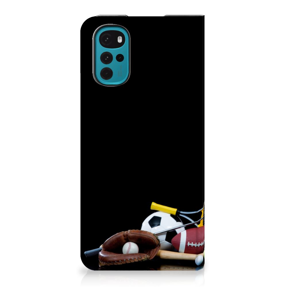 Motorola Moto G22 Hippe Standcase Sports featuring various sports equipment design.