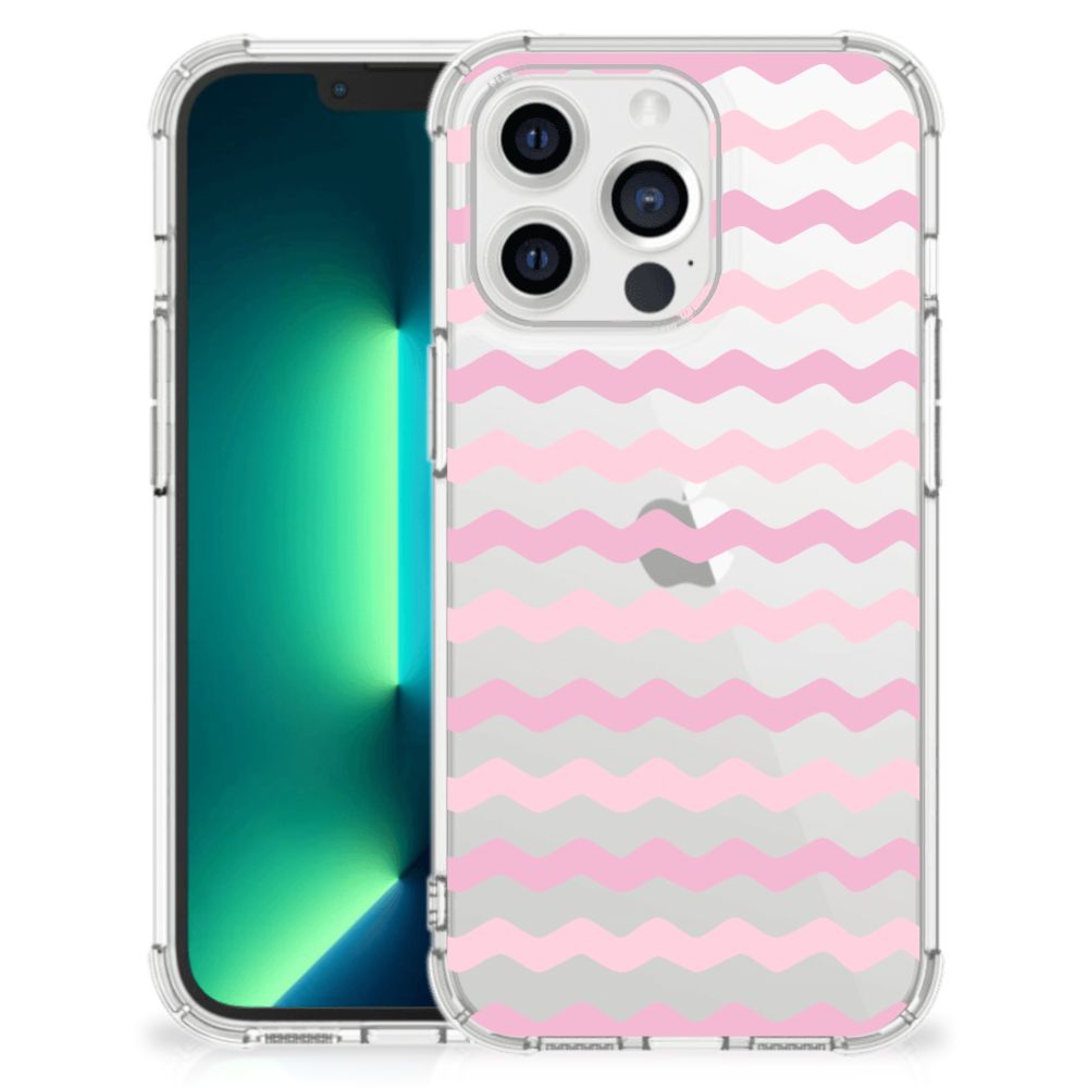 iPhone 13 Pro Max Doorzichtige Silicone Hoesje Waves Roze - B2C Telecom