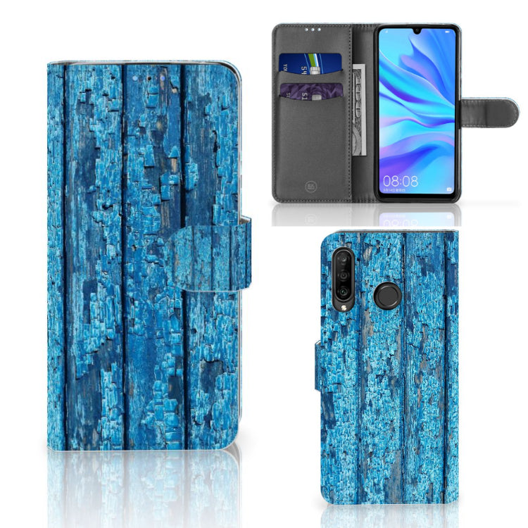 Huawei P30 Lite (2020) Book Style Case Wood Blue