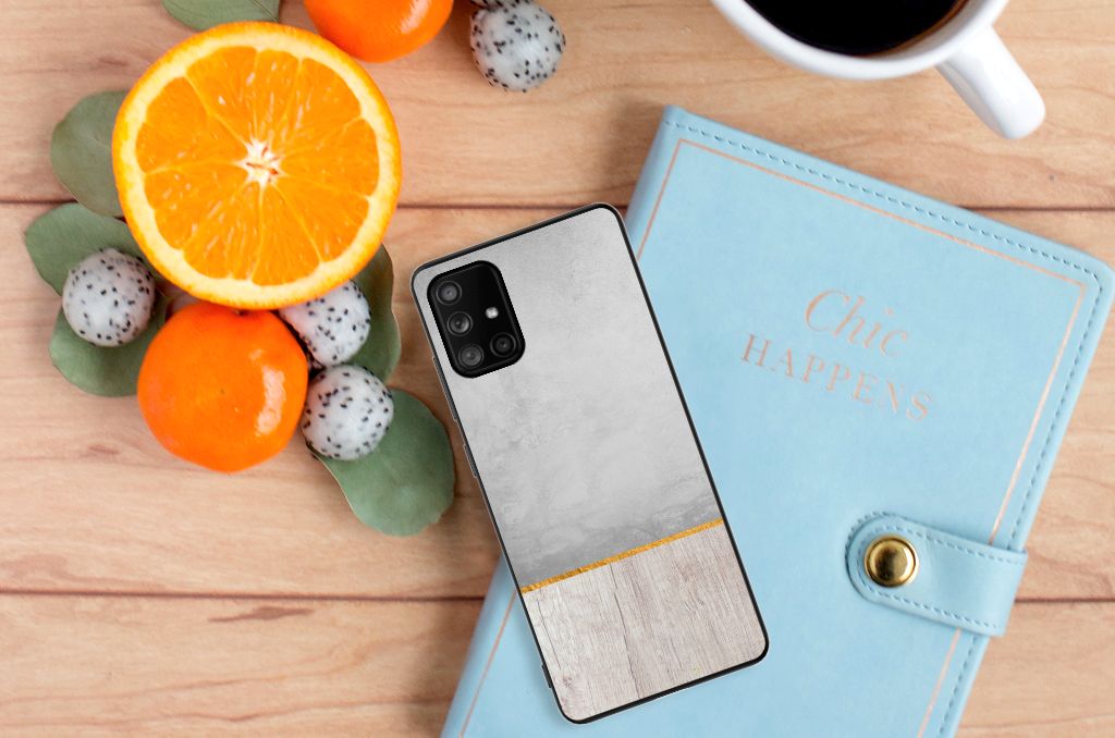 Samsung Galaxy A71 Houten Print Telefoonhoesje Wood Concrete B2C Telecom