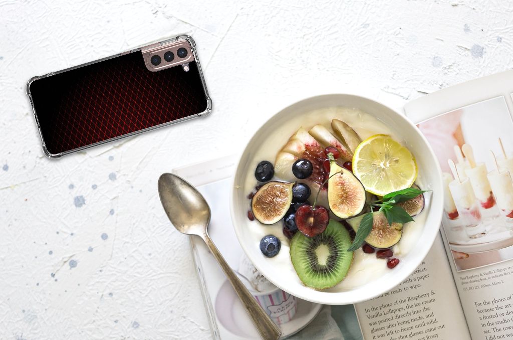 Samsung Galaxy S21 Plus Doorzichtige Silicone Hoesje Geruit Rood B2C Telecom