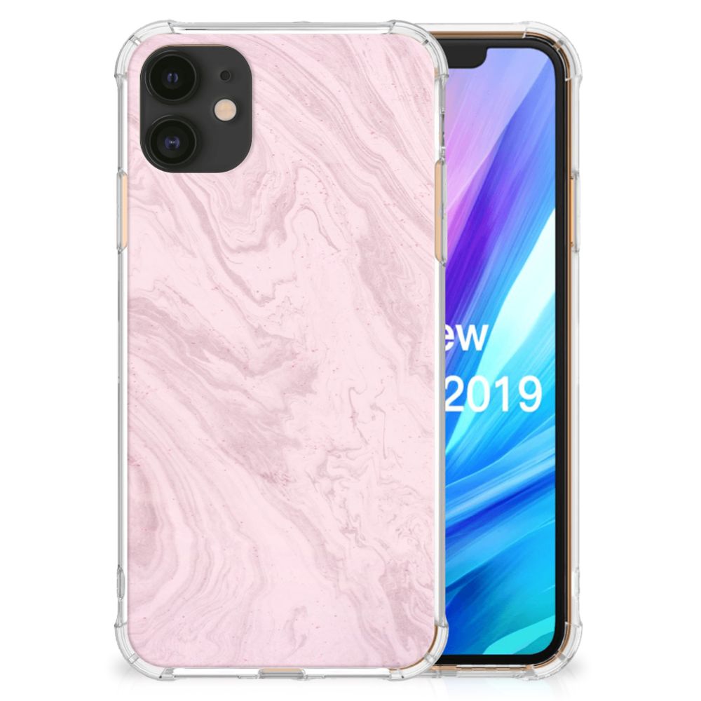 Apple iPhone 11 Anti-Shock Hoesje Marble Pink - Origineel Cadeau Vriendin