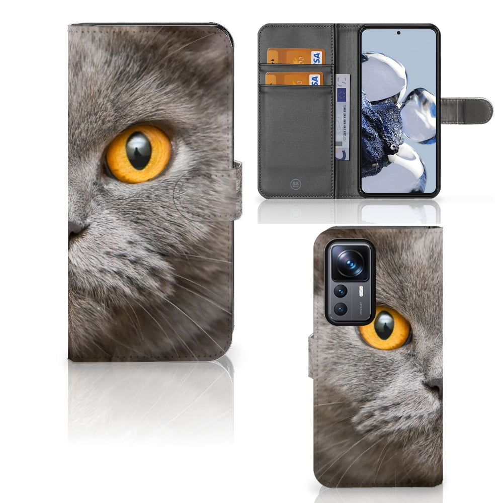Telefoonhoesje met Pasjes Xiaomi 12T | 12T Pro Britse Korthaar met afbeelding van een Britse Korthaar kat.