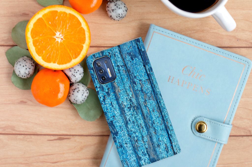 Motorola Moto G9 Plus Book Wallet Case Wood Blue - B2C Telecom
