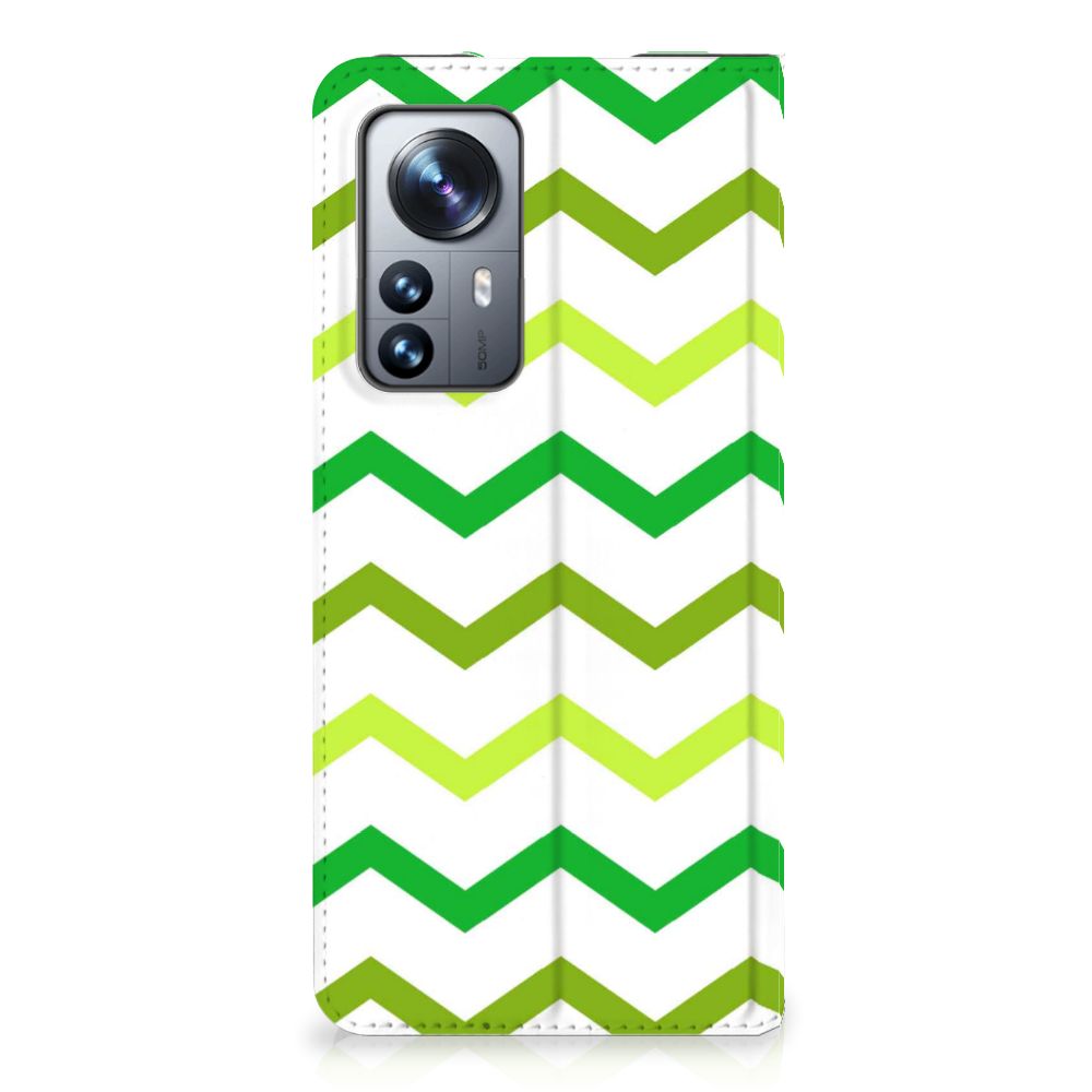 Xiaomi 12 Pro Hoesje met Magneet Zigzag Groen - B2C Telecom