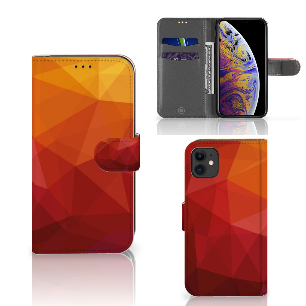 Book Case voor Apple iPhone 11 Polygon Red met abstracte geometrische vormen en kleurverloop, ideaal voor bescherming! 🎨