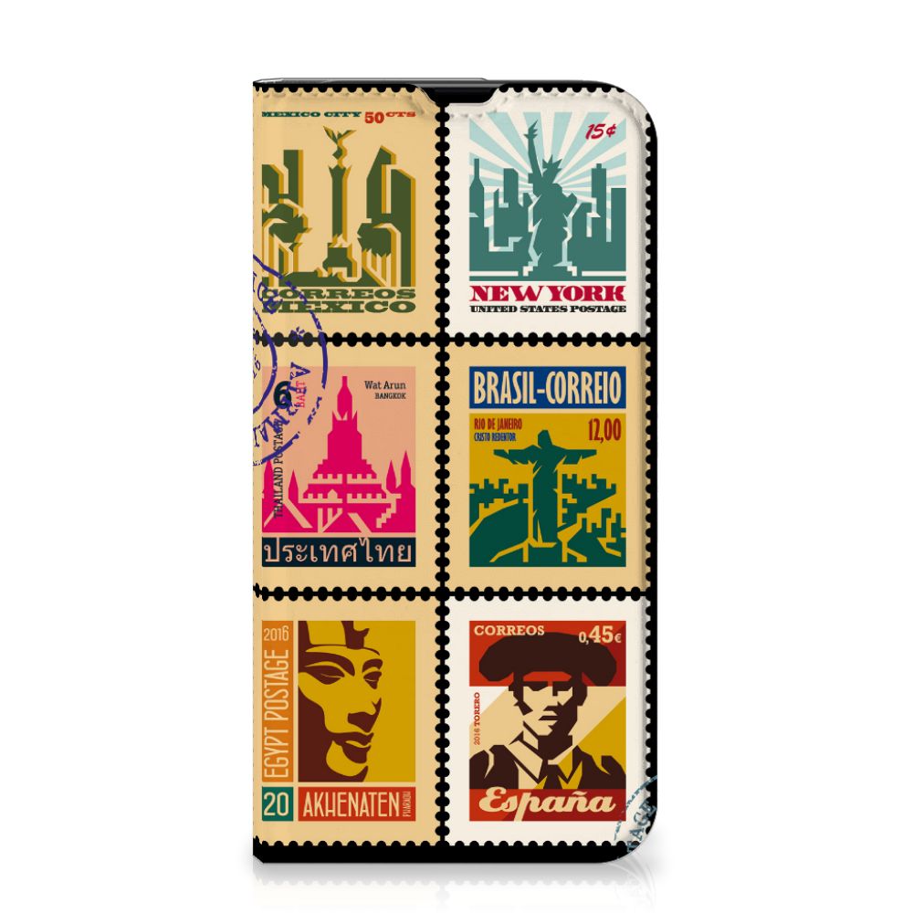 iPhone 13 Pro Book Cover Postzegels met kleurrijke postzegels uit verschillende landen 🌍.