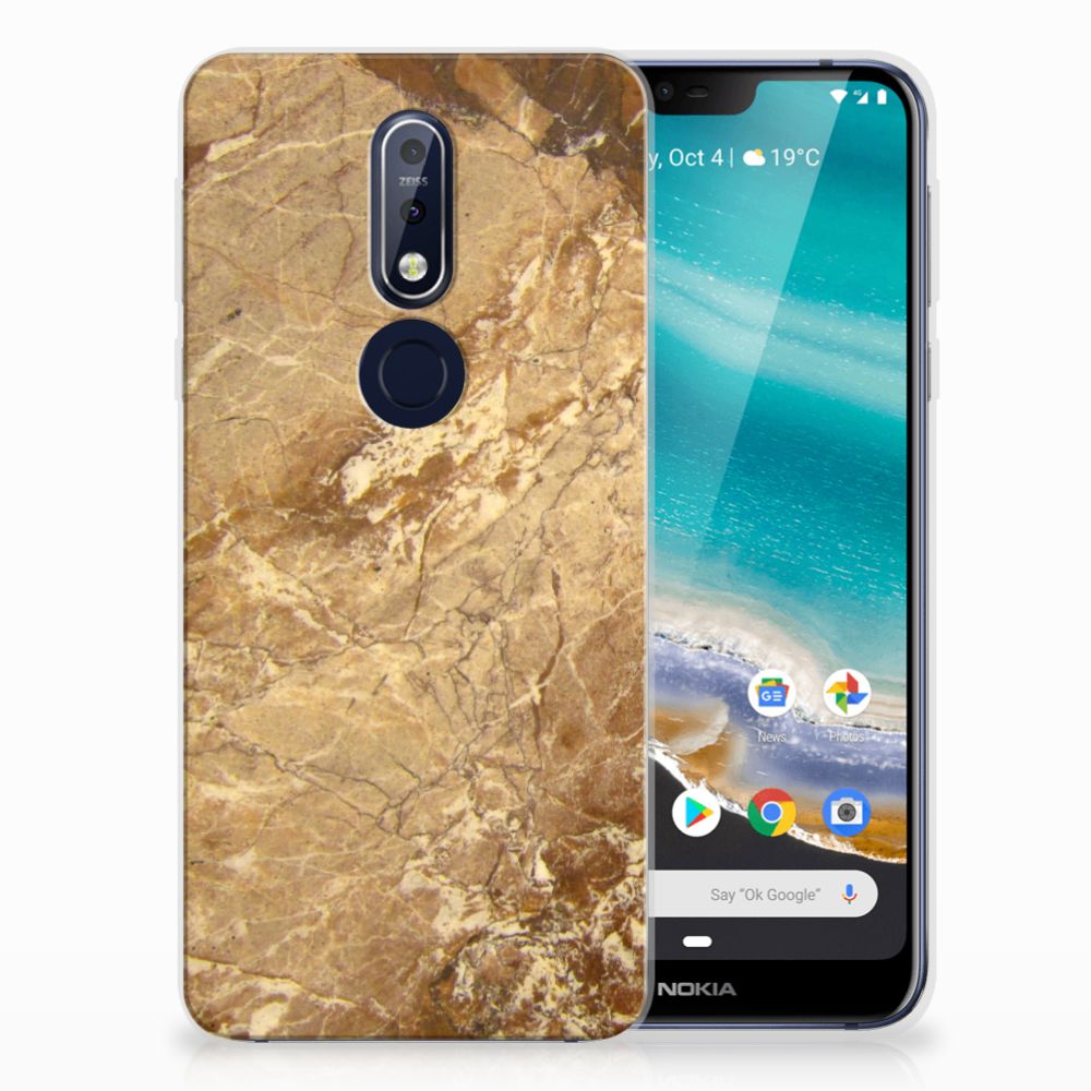 Nokia 7.1 TPU Siliconen Hoesje Marmer Creme