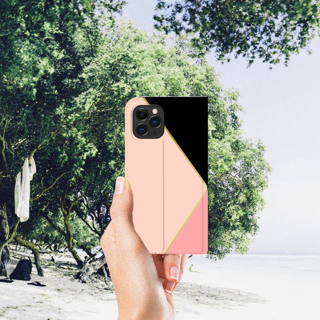 Apple iPhone 11 Pro Stand Case Zwart Roze Vormen