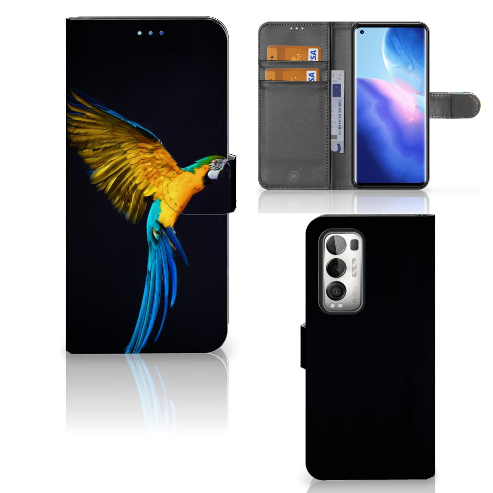OPPO Find X3 Neo 5G Telefoonhoesje met Pasjes Papegaai
