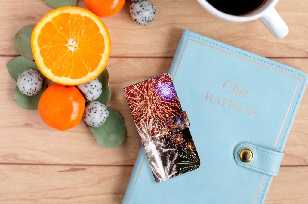 Motorola Moto G60 Wallet Case met Pasjes Vuurwerk