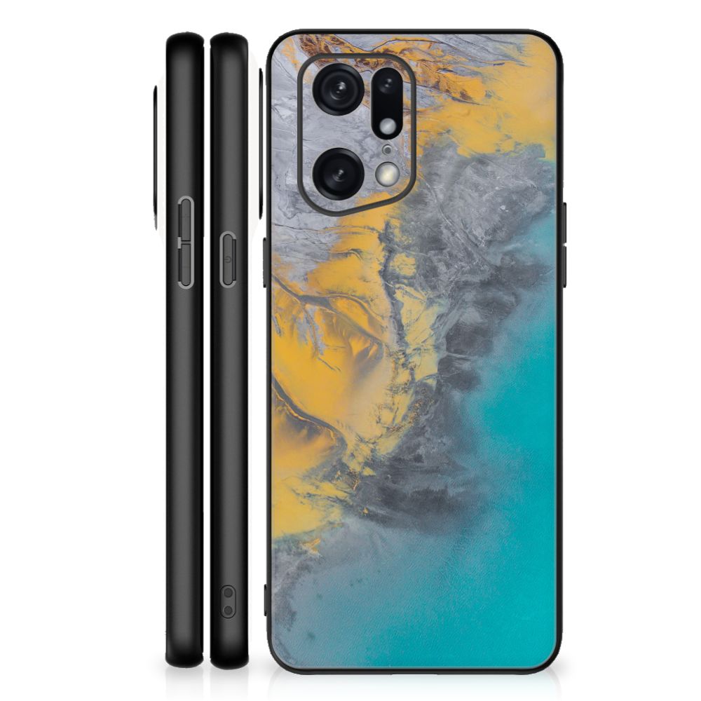 OPPO Find X5 Pro Marmeren Print Telefoonhoesje Marble Blue Gold B2C Telecom