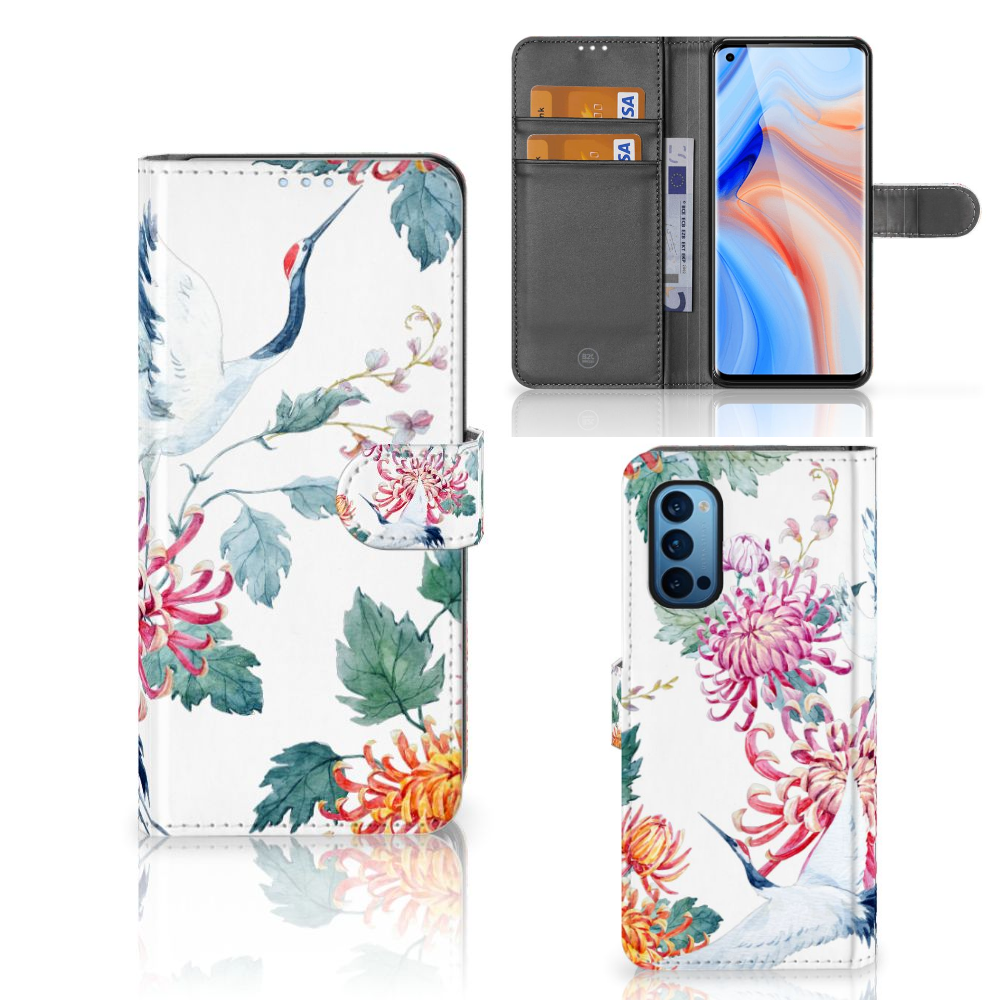 OPPO Reno 4 Pro 5G Telefoonhoesje met Pasjes Bird Flowers