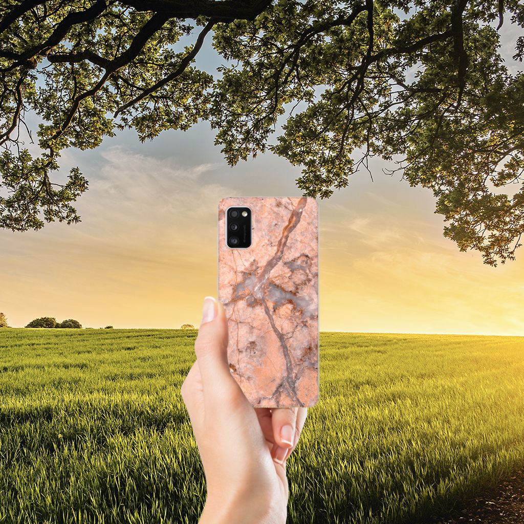 Samsung Galaxy A41 TPU Siliconen Hoesje Marmer Oranje B2C Telecom