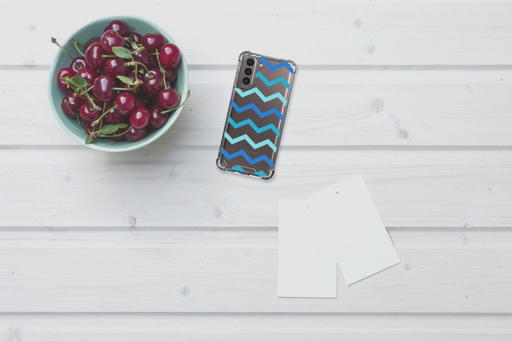 Samsung Galaxy S21 Doorzichtige Silicone Hoesje Zigzag Blauw B2C Telecom