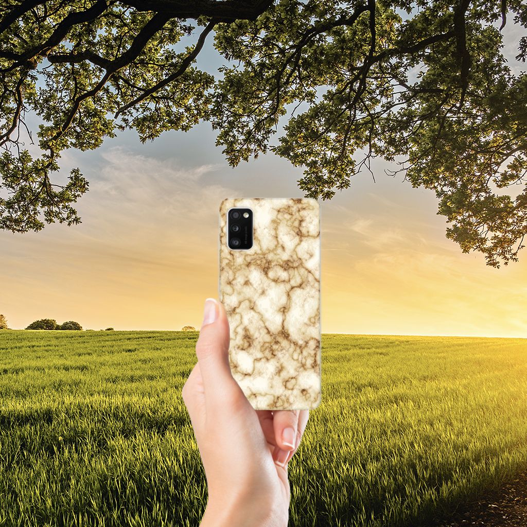 Samsung Galaxy A41 TPU Siliconen Hoesje Marmer Goud