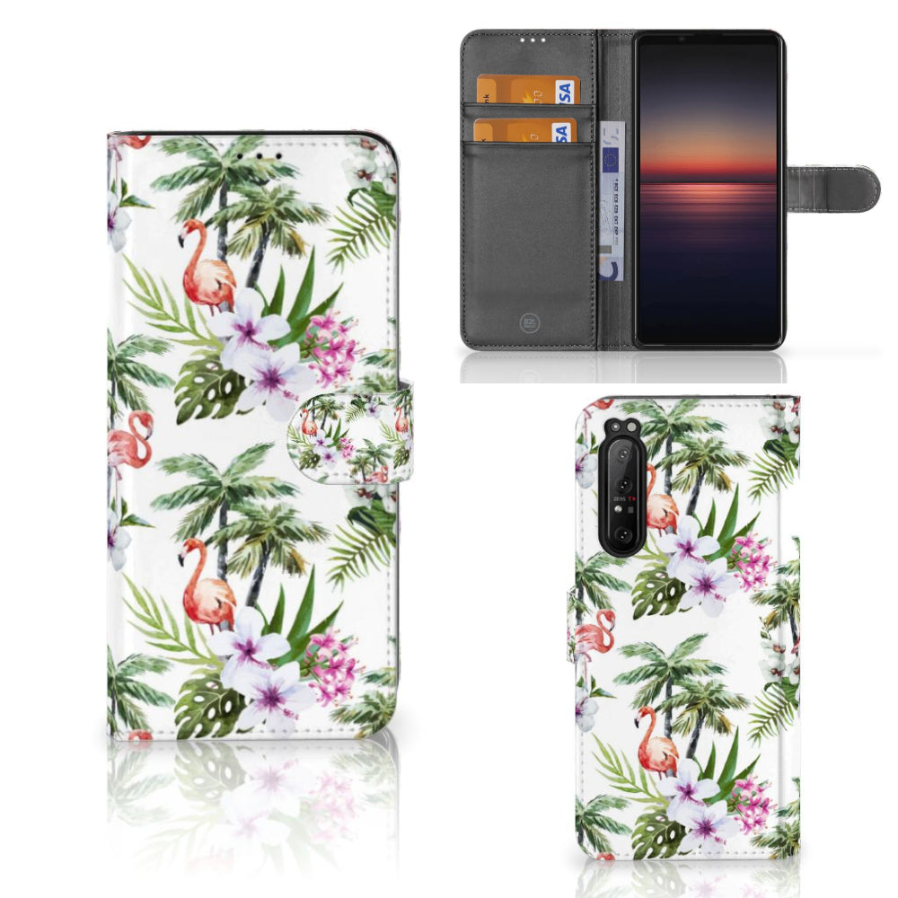 Sony Xperia 1 II Telefoonhoesje met Pasjes Flamingo Palms