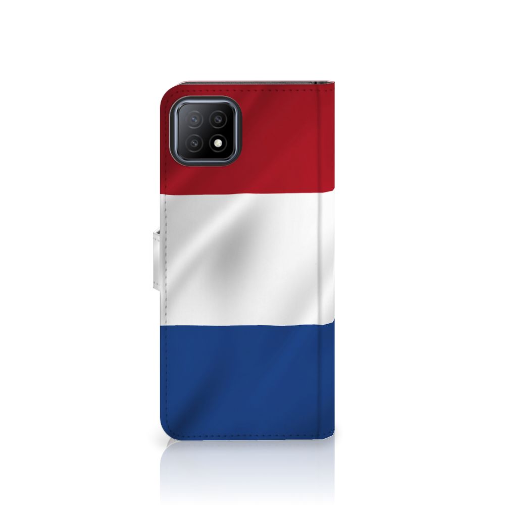 OPPO A73 5G Bookstyle Case Nederlandse Vlag met artistiek design van de Nederlandse vlag.