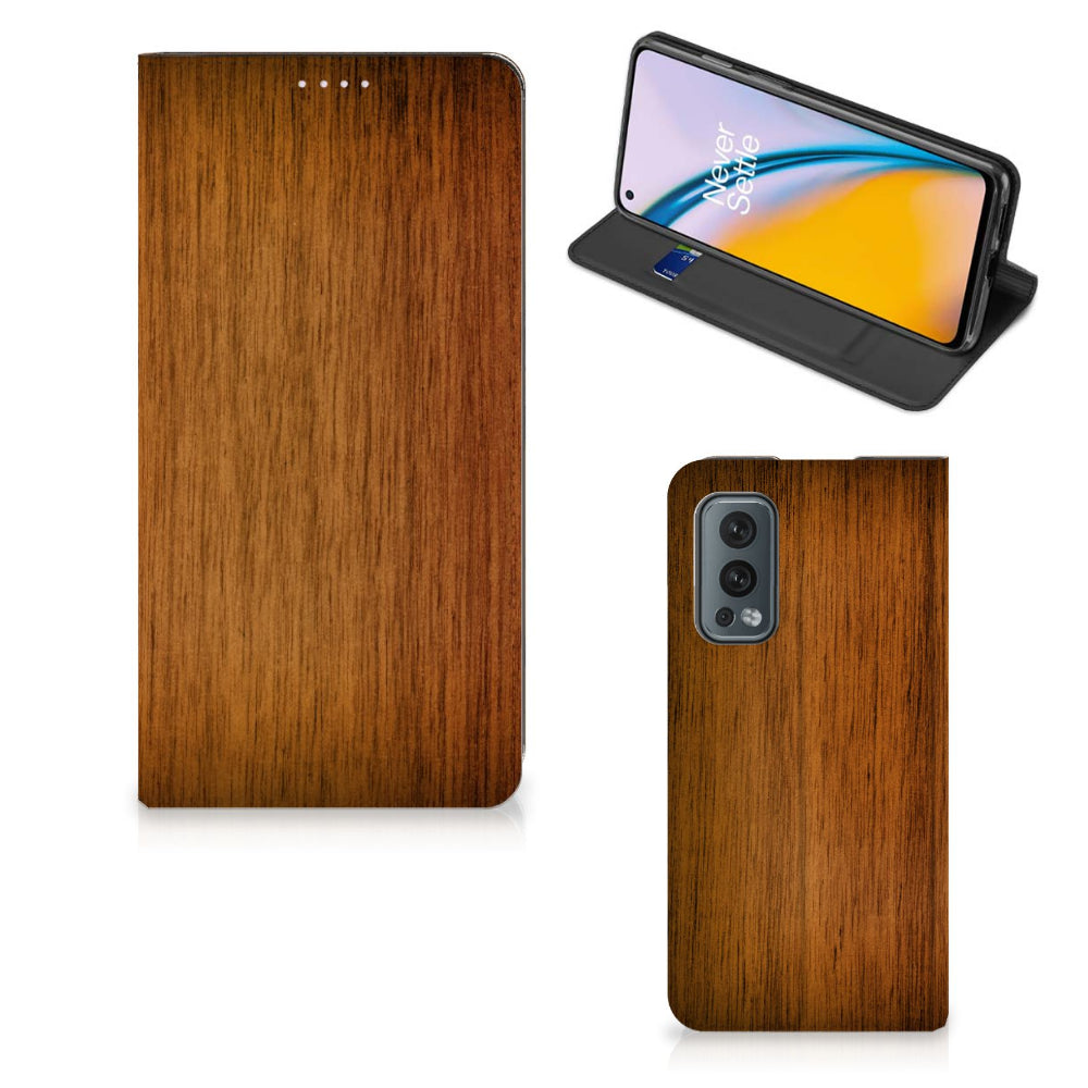 OnePlus Nord 2 5G Book Wallet Case Donker Hout